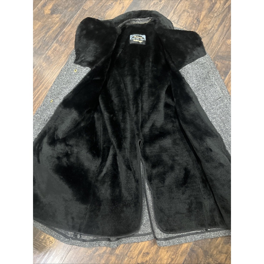 Vintage Botany Weather Topper Coat / Overcoat 40 Long Herringbone Faux Fur Lined - Picture 3 of 13